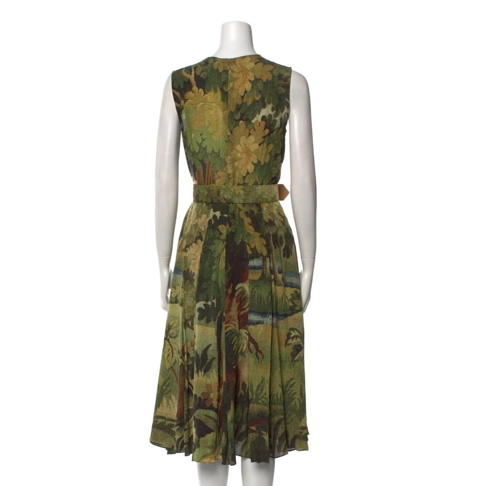 Oscar de la Renta Pleated Tapestry Landscape Silk Dress 2 - Picture 5 of 7